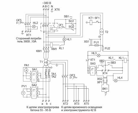 электрическая схема КТПТО, обогрев бетона